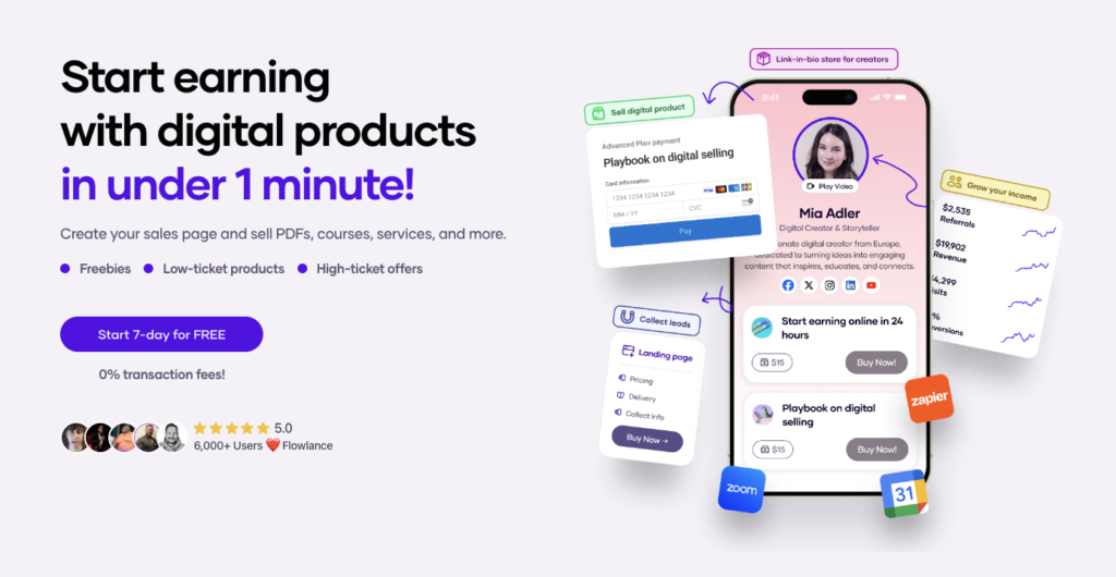 Sell digital products online with Flowlance using a creator store for courses, templates, services, and memberships